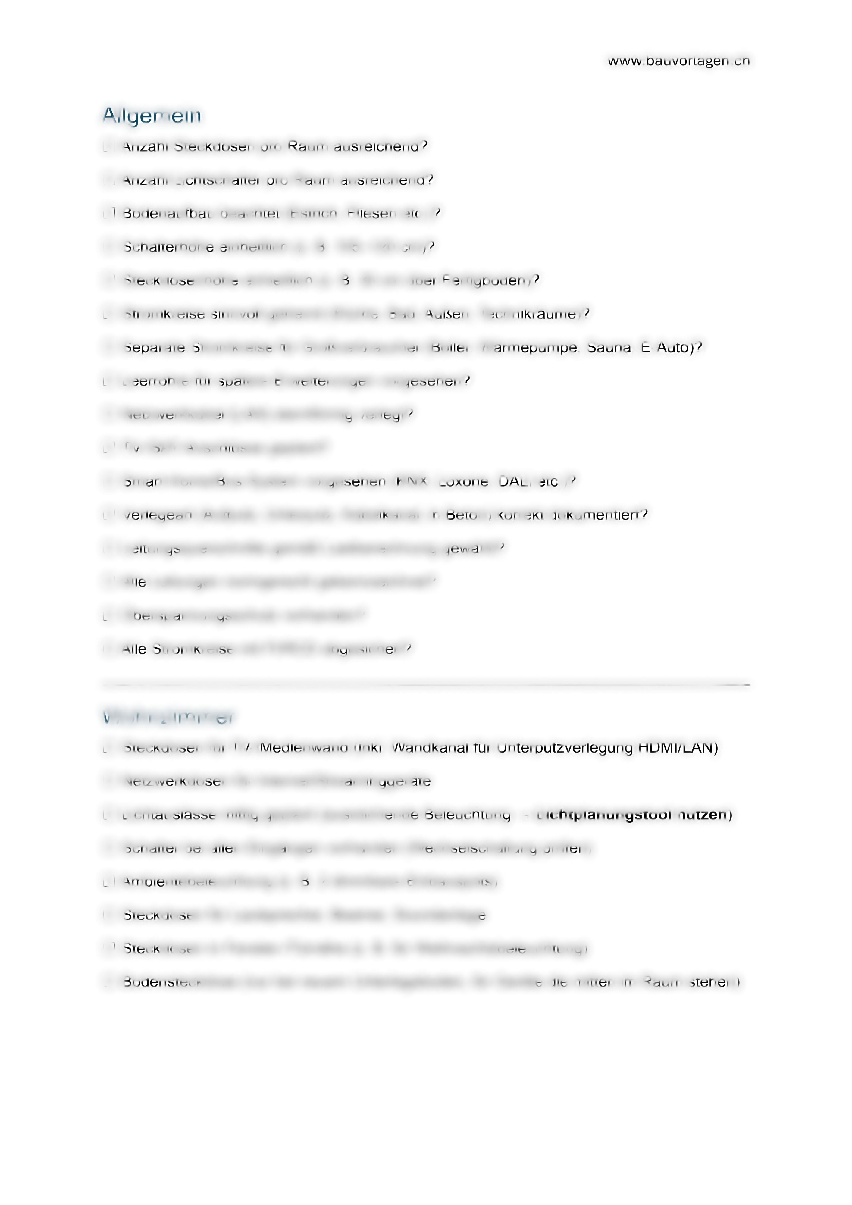 Checkliste Elektroinstallationen